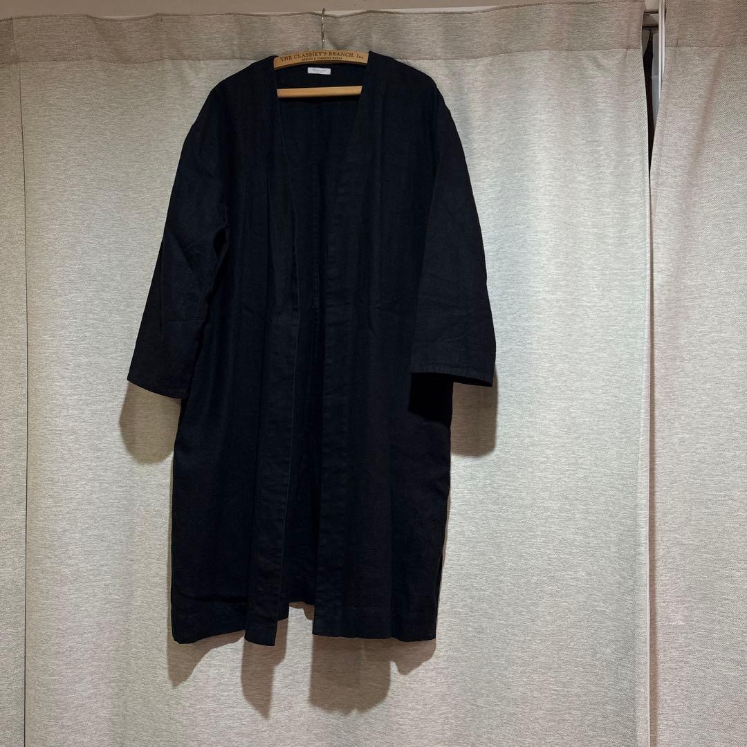 fog linen work 羽織り　麻100% ブラックコート　レディース