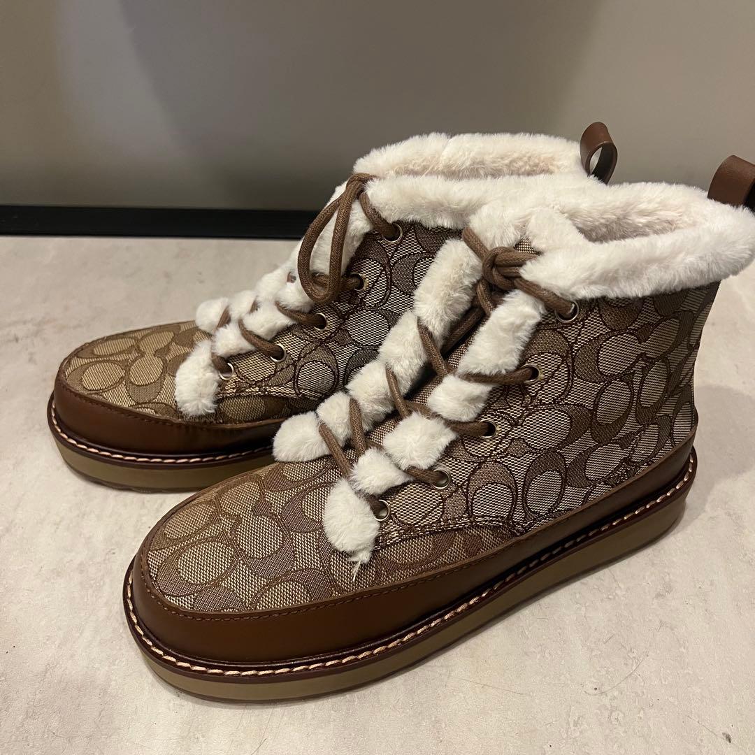 Coach ブラウン ファー付きブーツ　24.5〜25.5cm