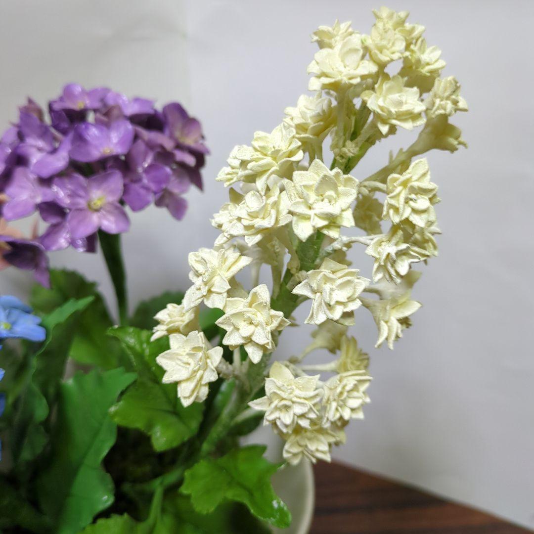 パンフラワー、紫陽花5種類とトルコキキョウ(樹脂粘土、ハンドメイド)