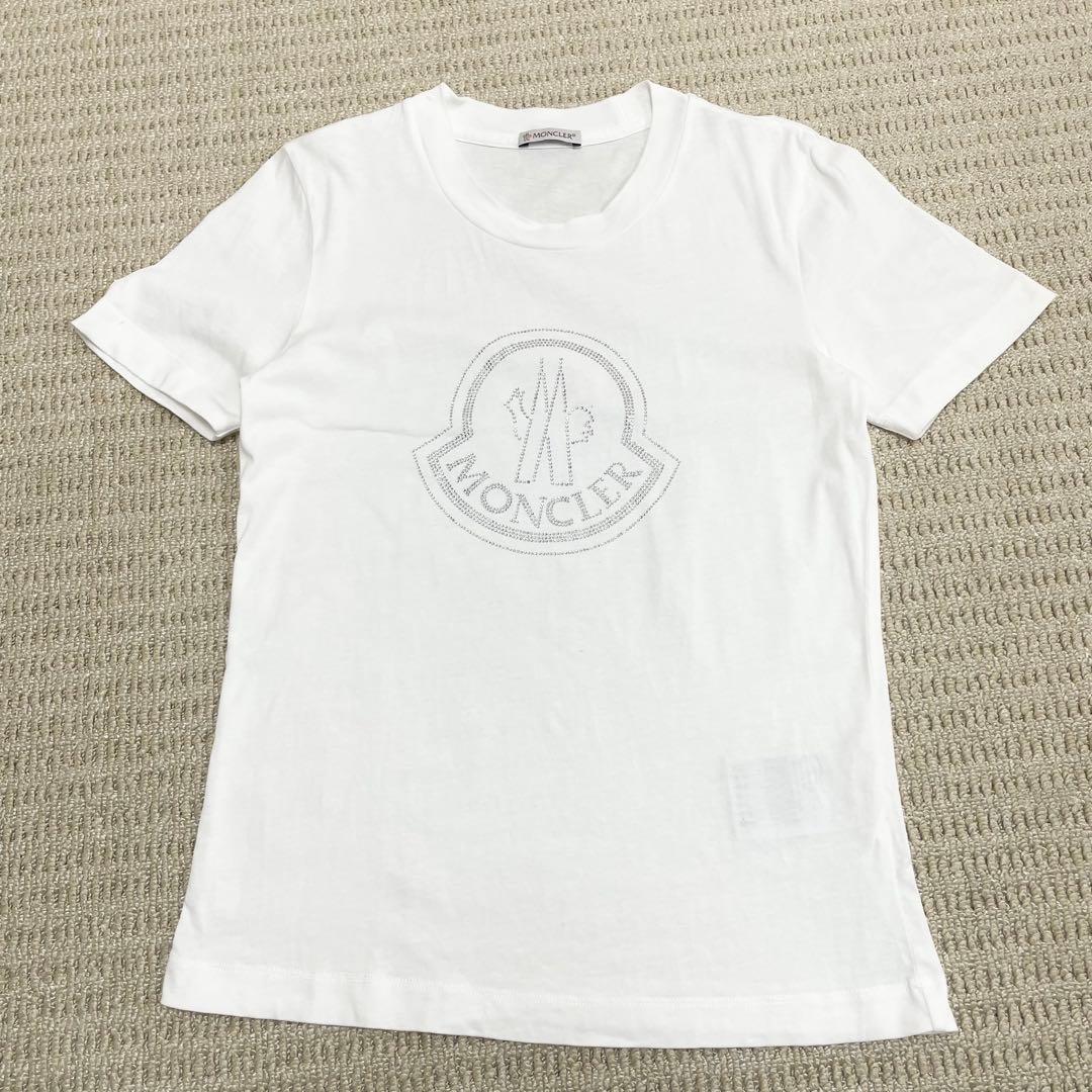 モンクレール 半袖 Tシャツ ラインストーン ロゴ 白