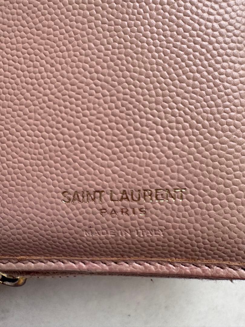 YSL ゴールド金具 ロゴ ピンクベージュ 二つ折り財布 カサンドラ