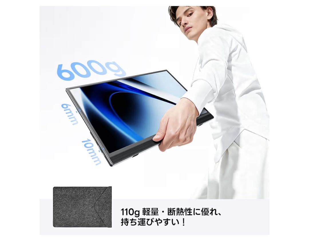 15.6インチ モバイルモニター 保護ケース付き スピーカー内蔵 VESA対応