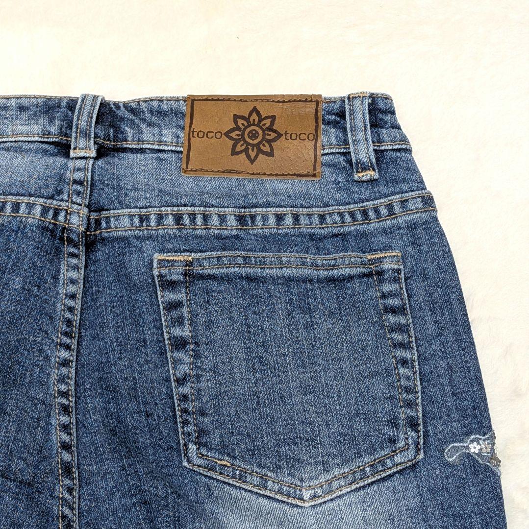 タグ付✨フレアデニム Ｌ 刺繍 ストーン ラメ 蝶 y2k 平成ギャルフェアリー