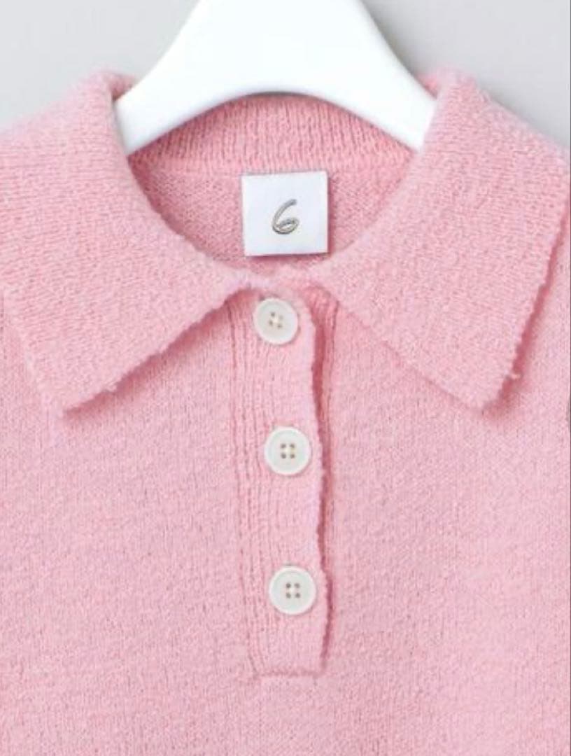 美品6 ROKU COLLAR KNIT ポロニット　ユナイテッドアローズピンク