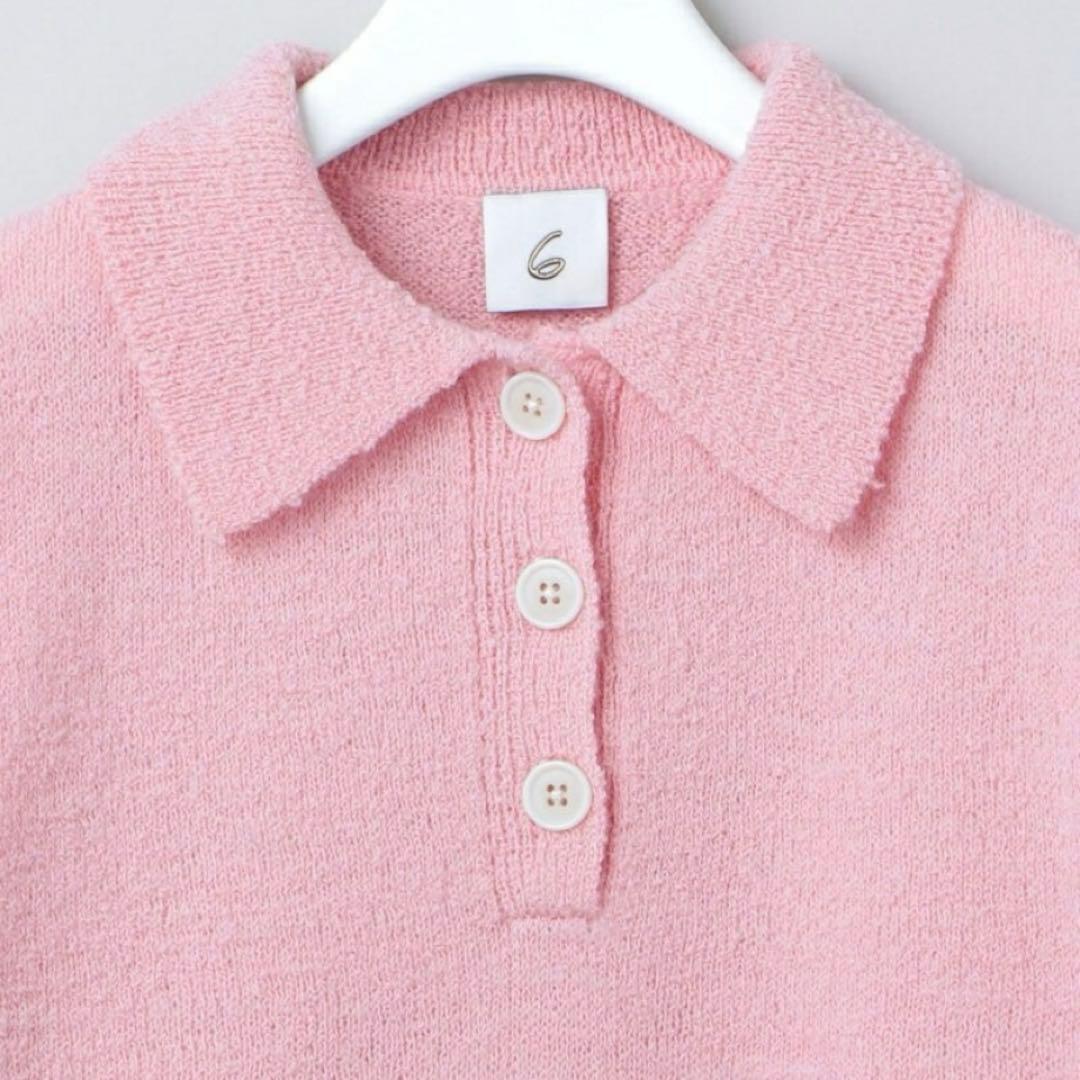 美品6 ROKU COLLAR KNIT ポロニット　ユナイテッドアローズピンク