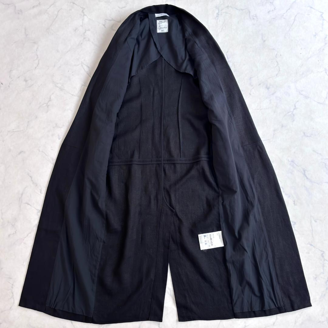 美品♪マディソンブルー リネン ロングガウンコート ベルト付 黒 00 uc4