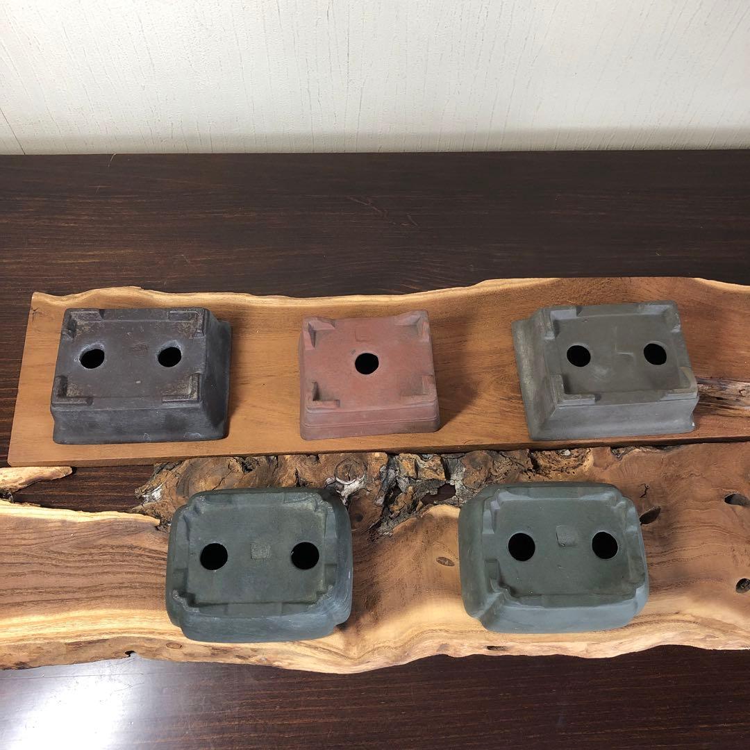 【名品】人気和鉢作家　伊勢周桂　小品盆栽鉢　5個セット　受皿付