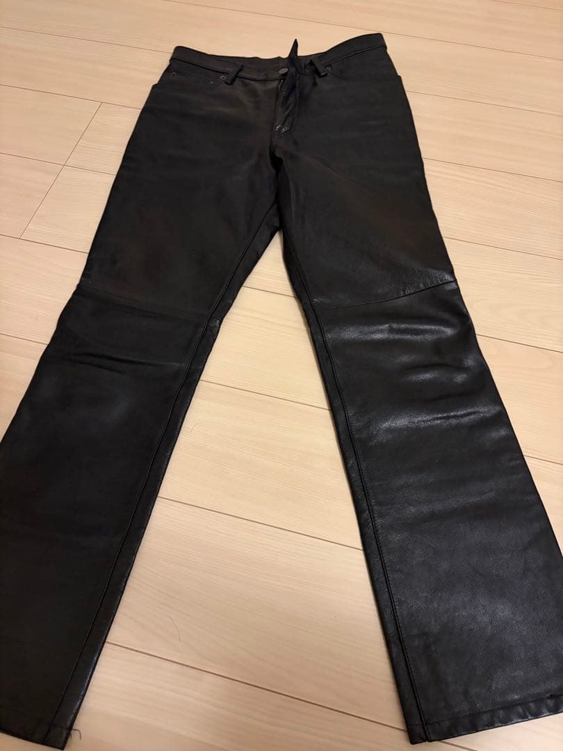 本革レザー フレアパンツ 黒