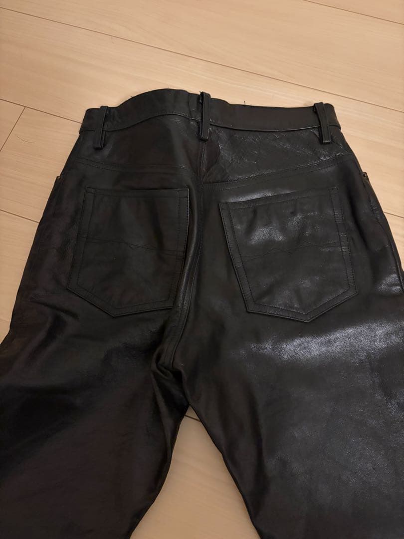 本革レザー フレアパンツ 黒