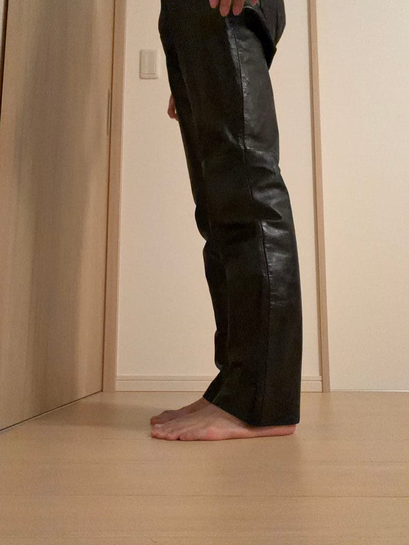 本革レザー フレアパンツ 黒