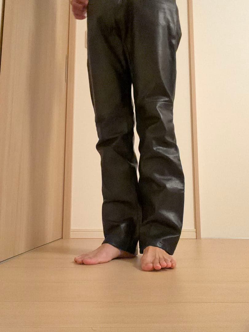 本革レザー フレアパンツ 黒
