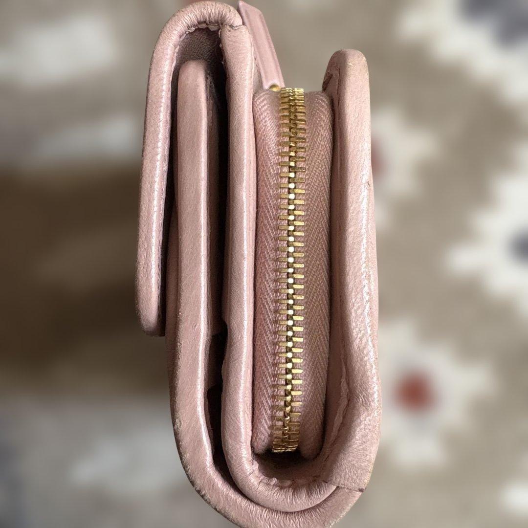 MIU MIU マテラッセ 三つ折り財布 L字 ファスナー ピンク