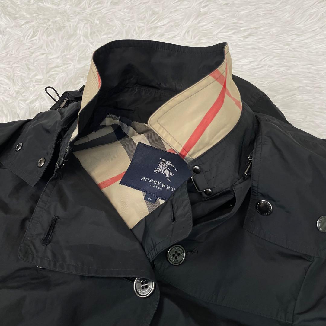 極美品✨バーバリーロンドン✨トレンチコート✨38✨Ｍ✨ナイロン✨ノバチェック✨黒