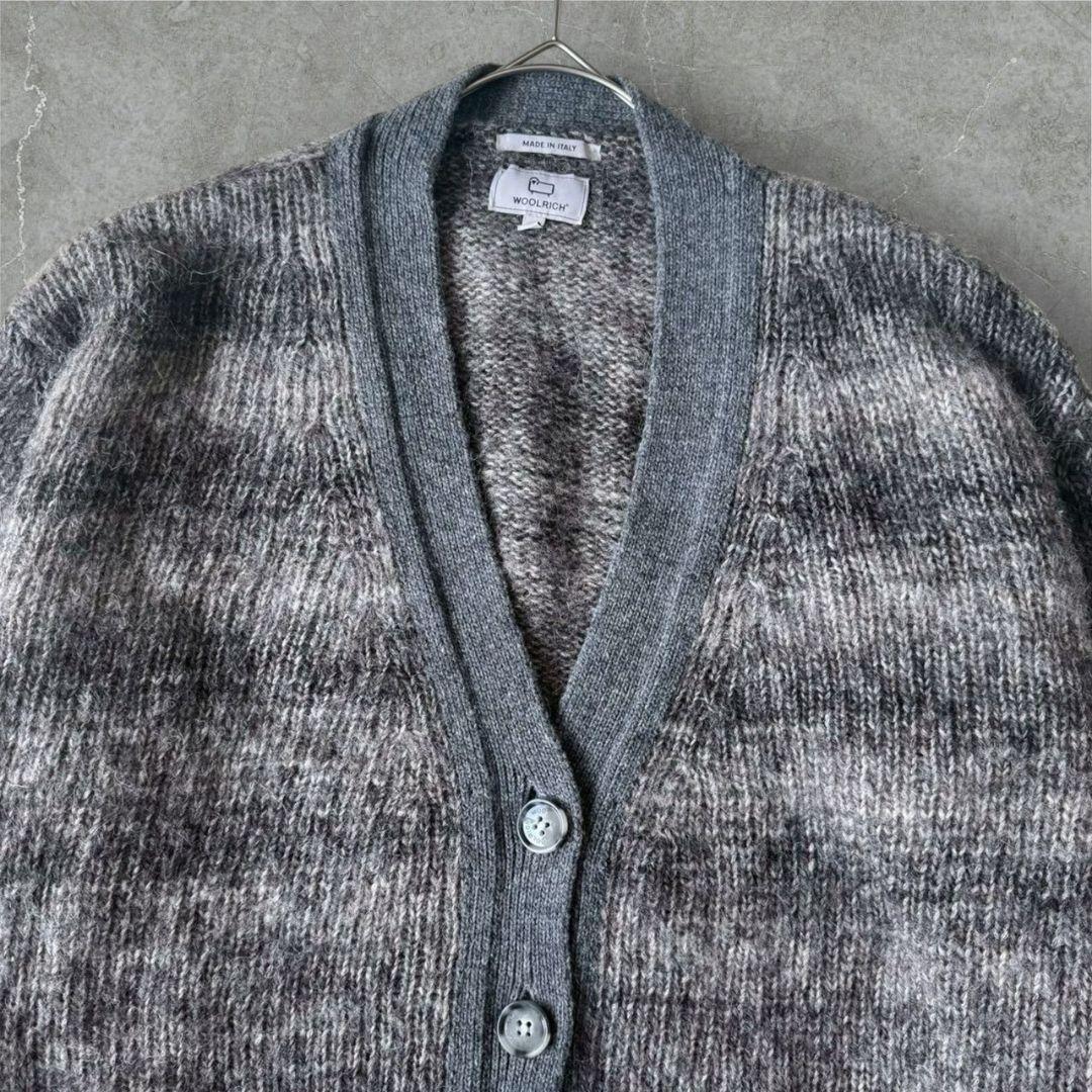 未使用に近い WOOLRICH カーディガン グレー イタリア製 ボーダー