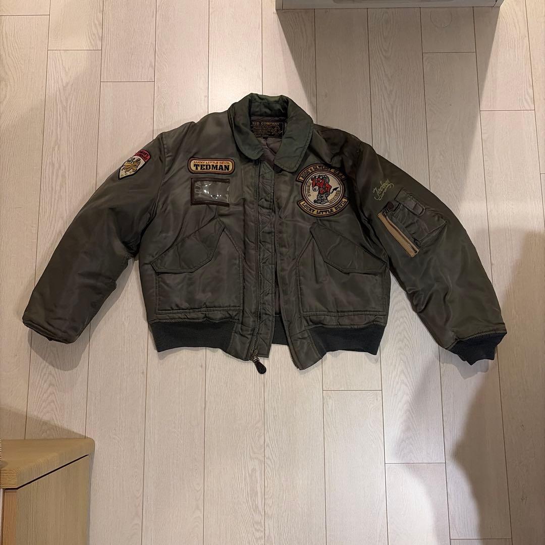 90s テッドマン エフ商会 MA-1バック刺繍ワッペン36フライトジャケット緑