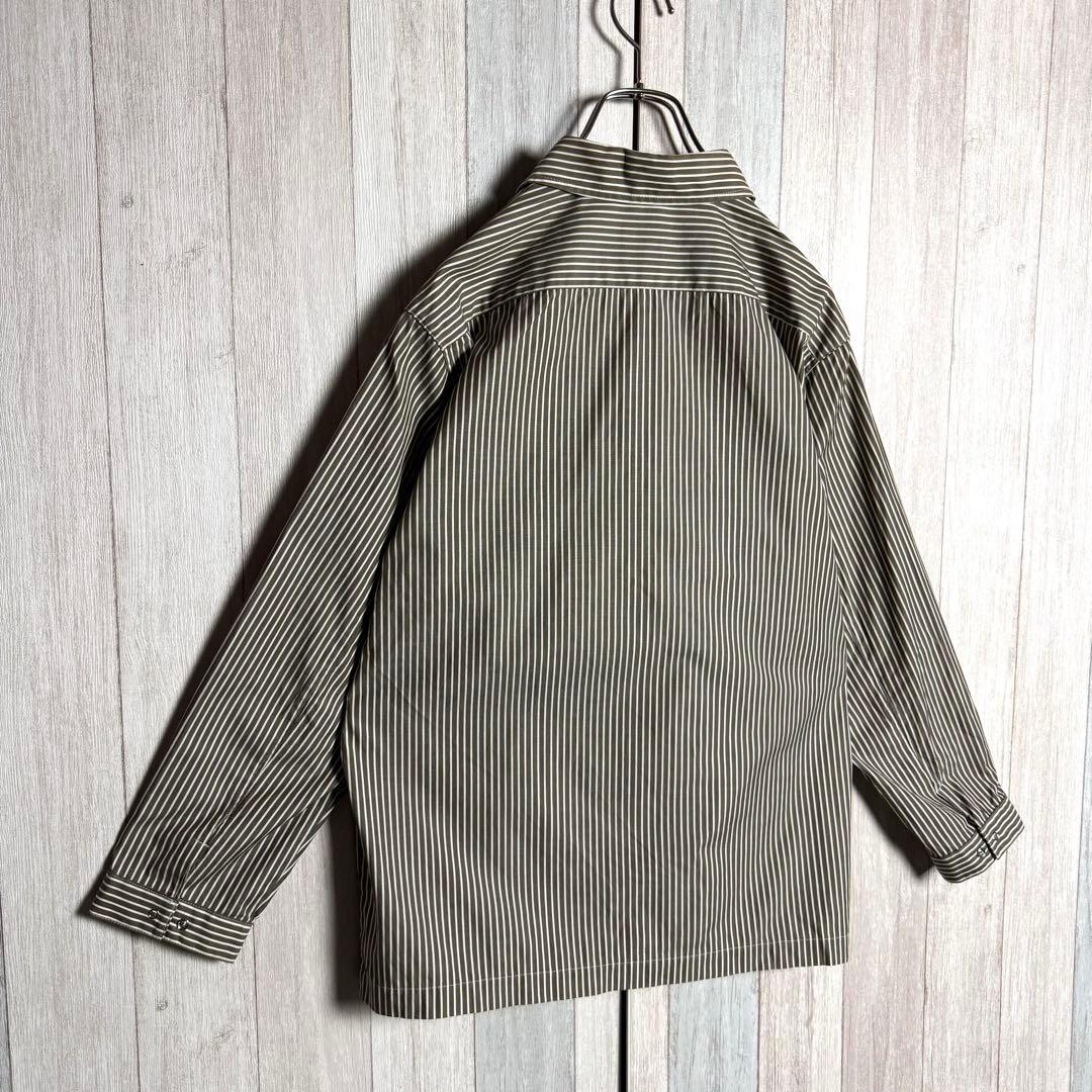 3710【希少デザイン】ラコステ 刺繍ロゴ ストライプ ジップ シャツジャケット