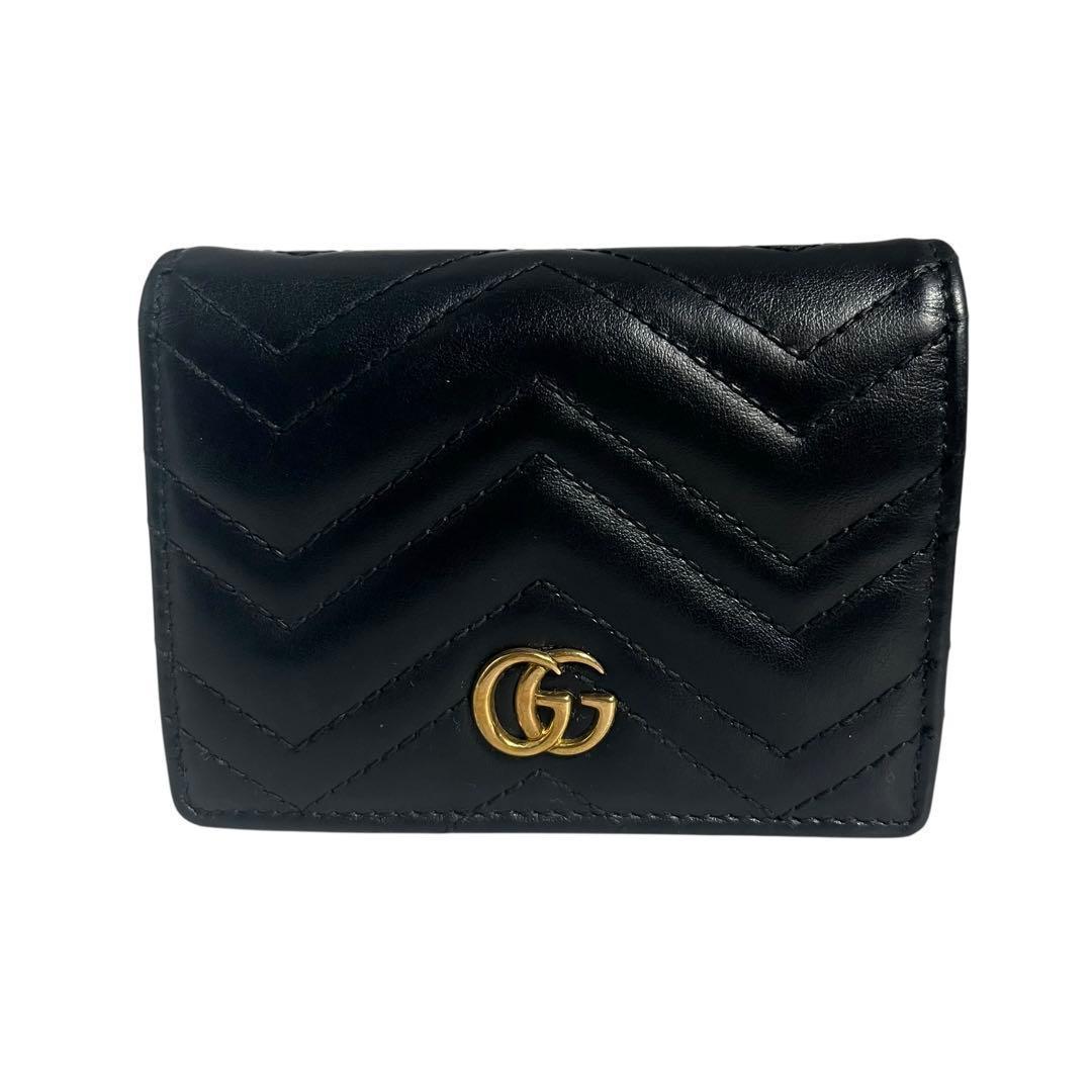 希少✨グッチ 二つ折り財布 GGマーモント キルティング レザー ブラック