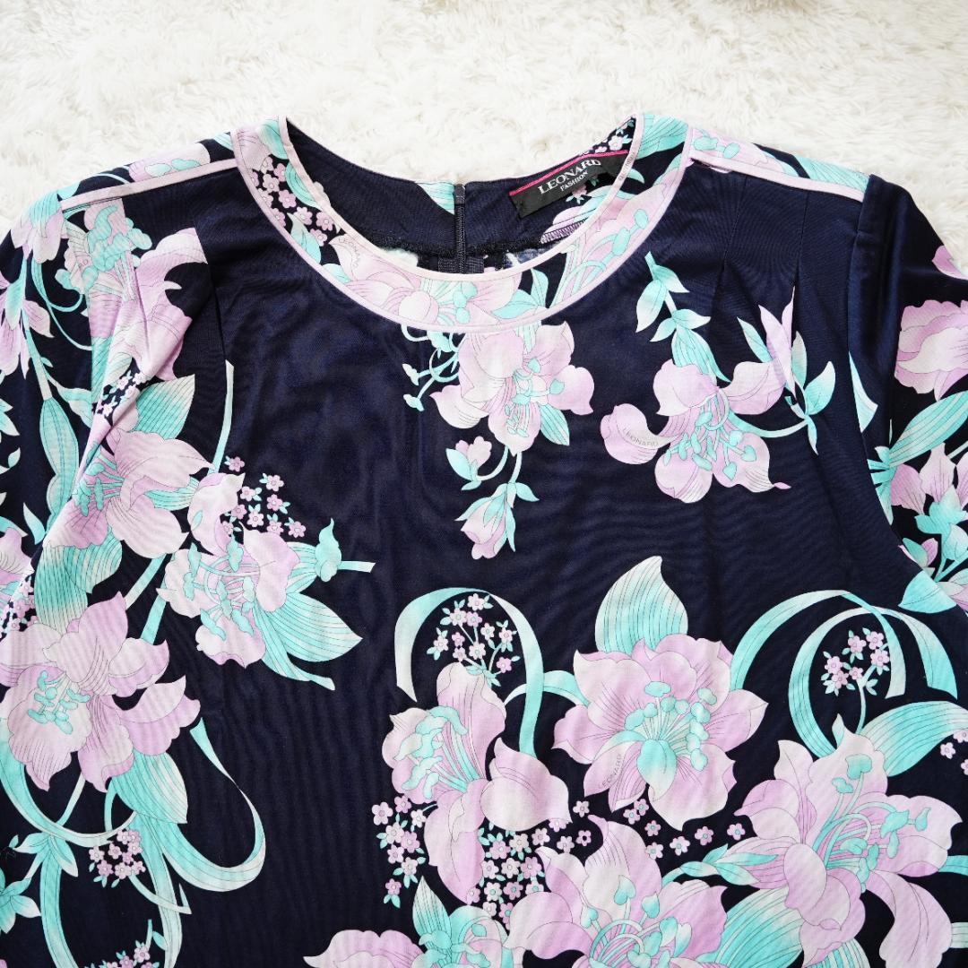 【美品】LEONARD　レオナール　総柄カットソー　Lサイズ　花柄　フラワー柄