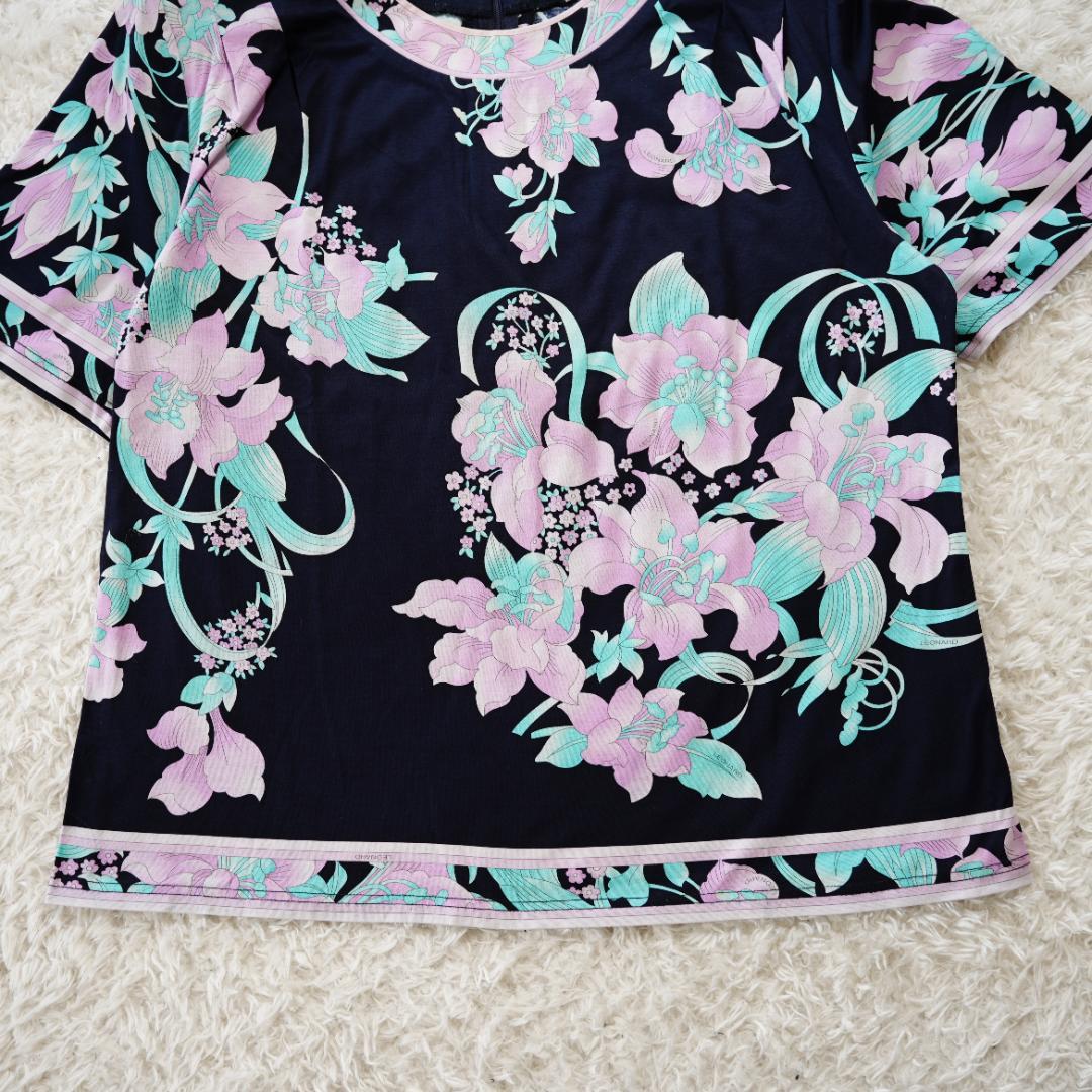 【美品】LEONARD　レオナール　総柄カットソー　Lサイズ　花柄　フラワー柄