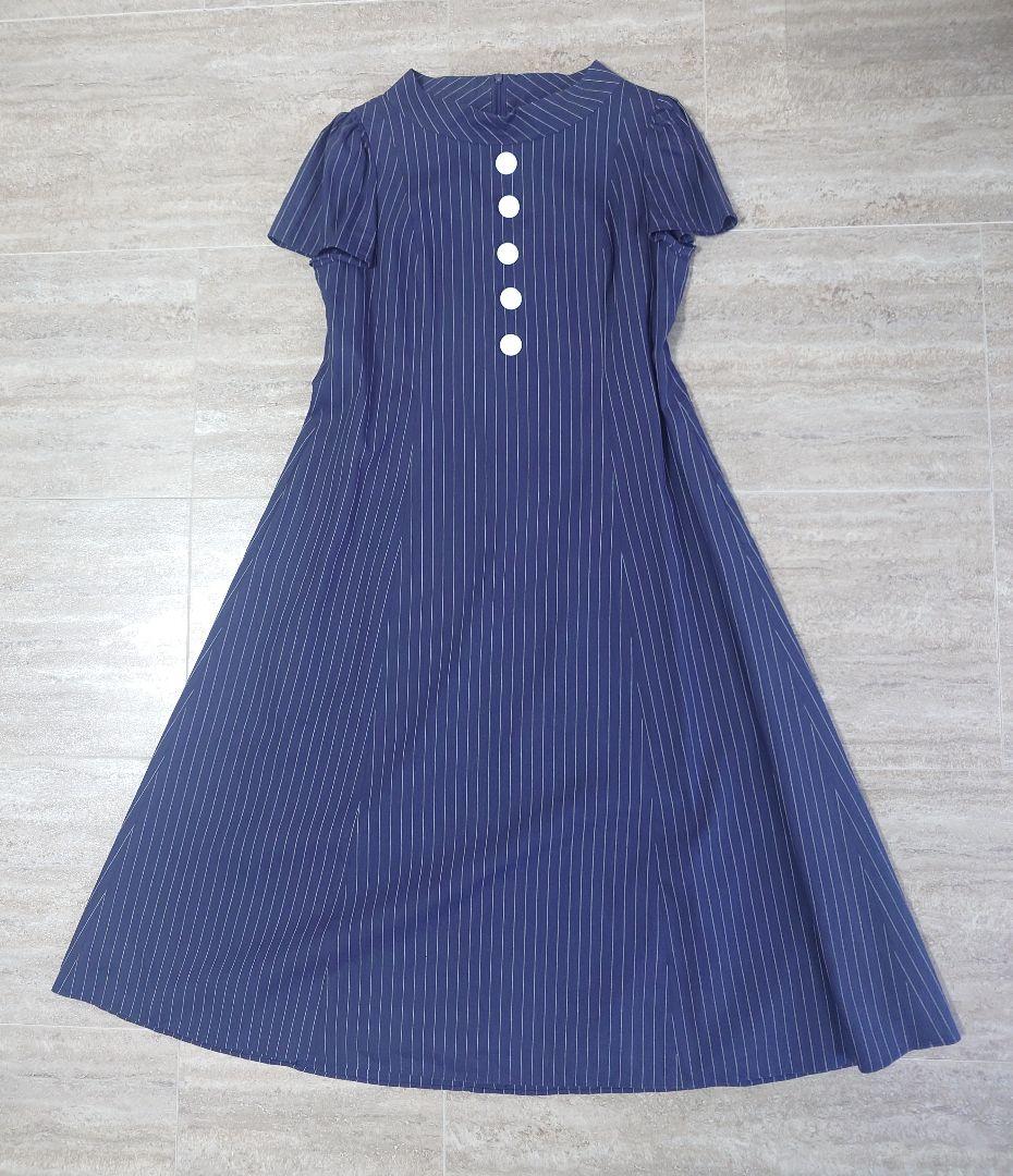 【美品】エムズグレイシー　ネイビー ストライプ 夏用ワンピース