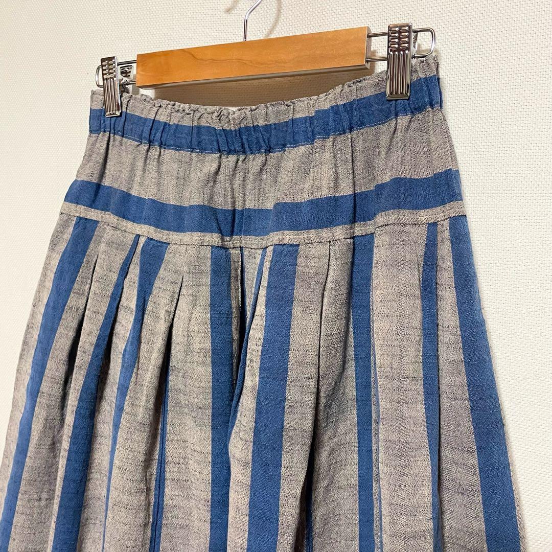 ヤンマ産業 YAMMA 会津木綿 タックスカート ひじり縞 (一部色抜けあり)