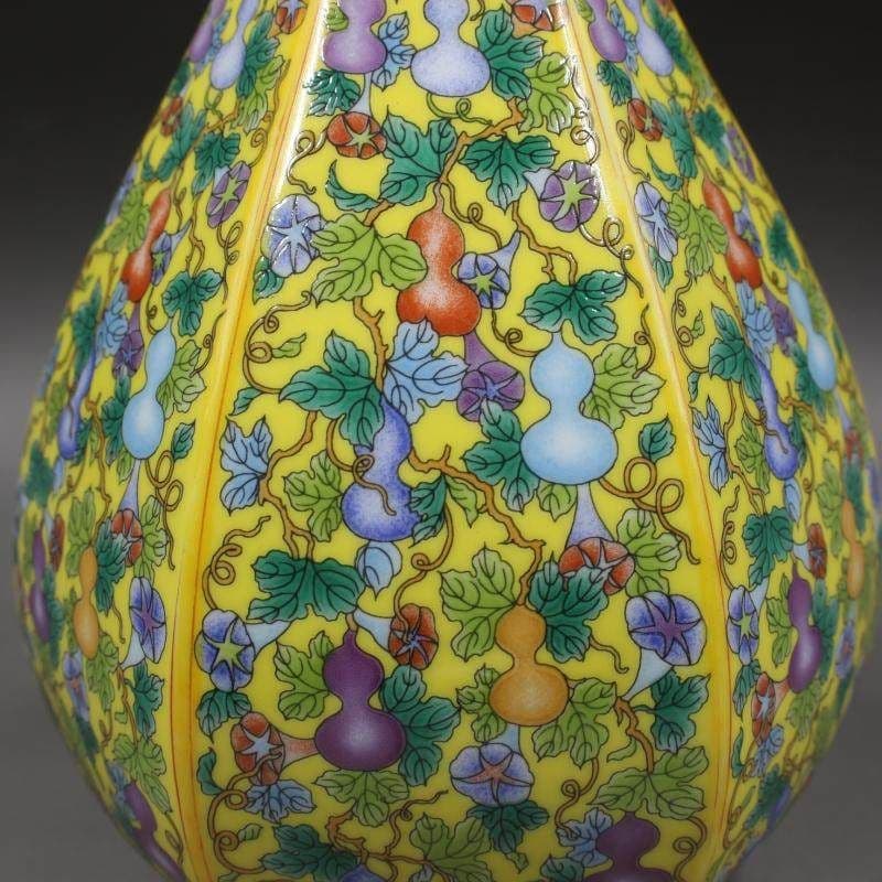 清雍正蒔金琺瑯彩六方玉壺春瓶 景徳鎮 陶磁器 装飾品 現代工芸品 美術品 置物