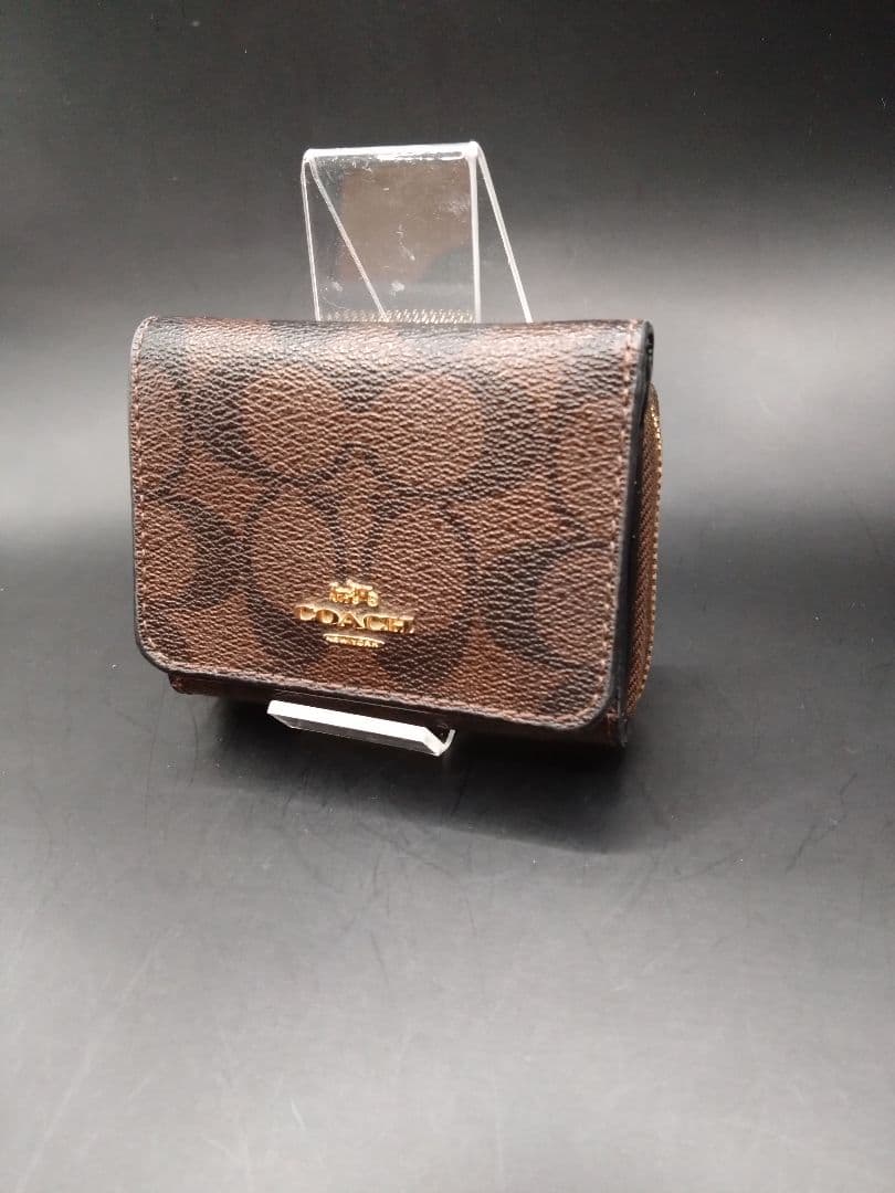 COACH コーチ 三つ折り財布 シグネチャー ダークブラウン コンパクト