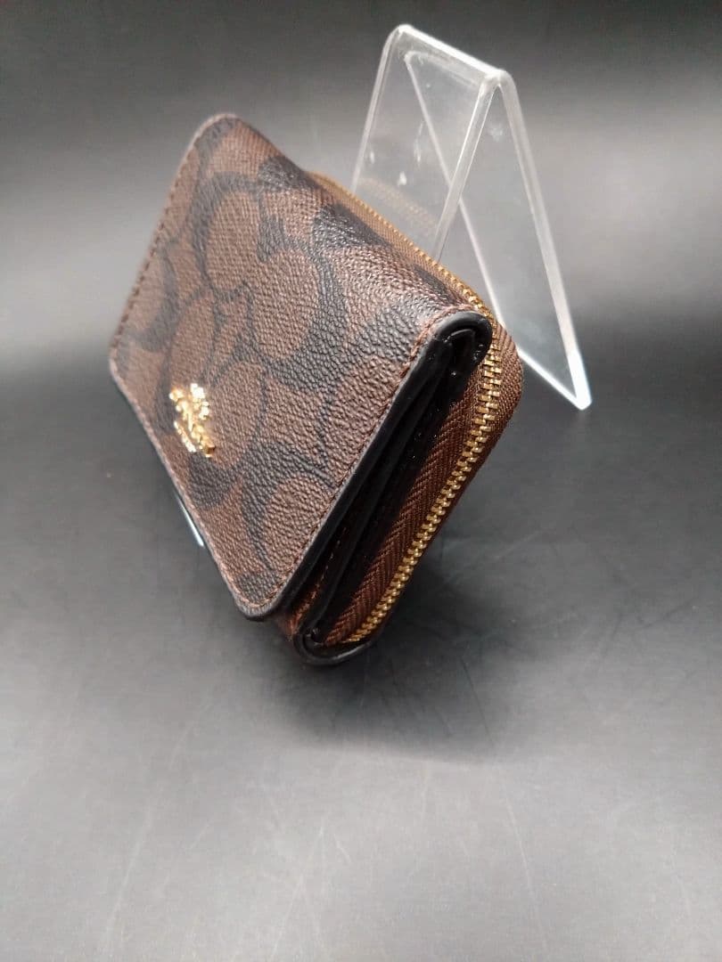 COACH コーチ 三つ折り財布 シグネチャー ダークブラウン コンパクト