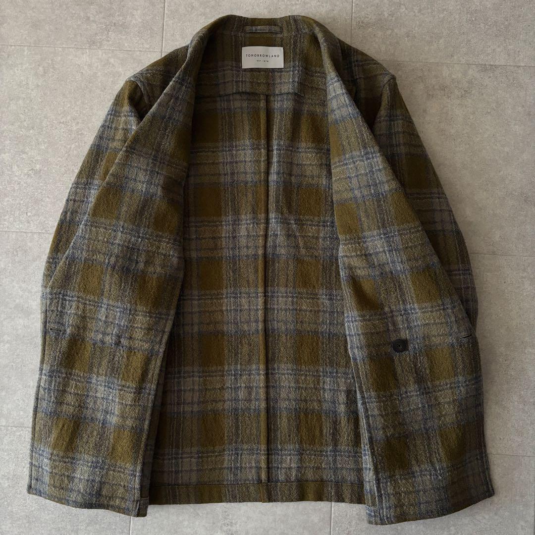 極美品✨️4,7万 ガーゼウールチェック ダブルブレステッド4Bジャケット 50