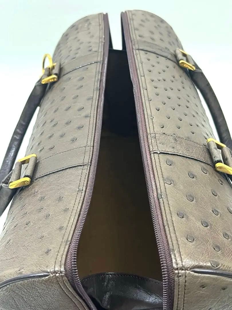 美品★ANKH-JET ボストンバッグ オーストリッチ レザー 茶 ブラウン