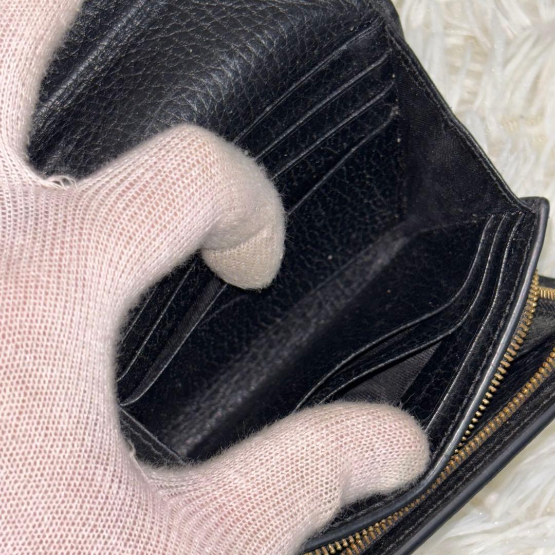 現行 GUCCI 折り財布 ダブルG バイカラー ミディアムウォレット　黒