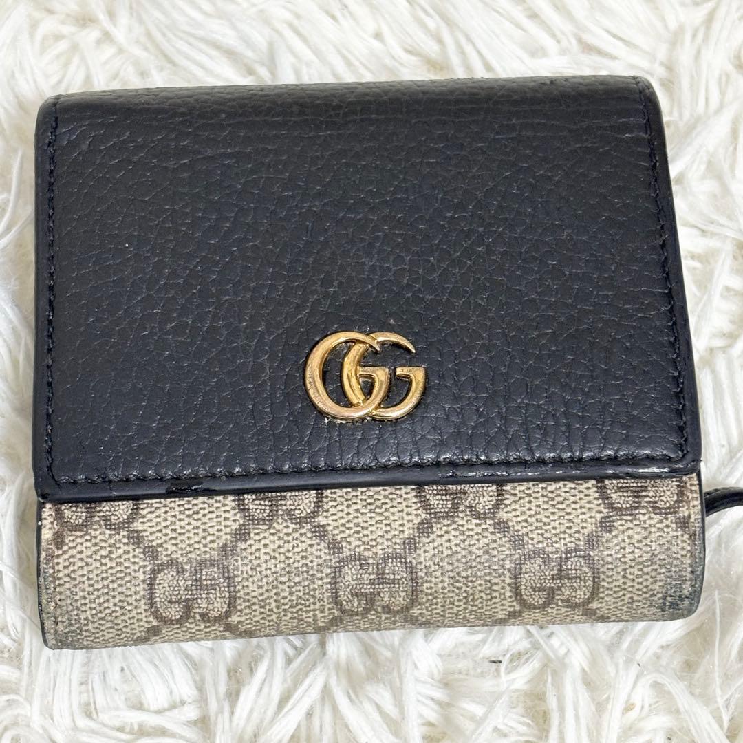 現行 GUCCI 折り財布 ダブルG バイカラー ミディアムウォレット　黒