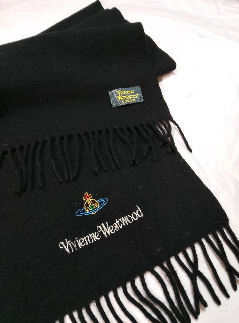 美品✨️Vivienne Westwood オーブ刺繍ロゴ　ブラック　マフラー