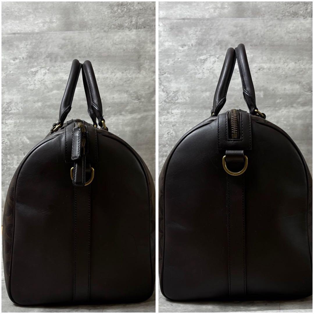 【美品】コーチ 2way ボストンバッグ 南京錠 鍵 シグネチャー メンズ 茶