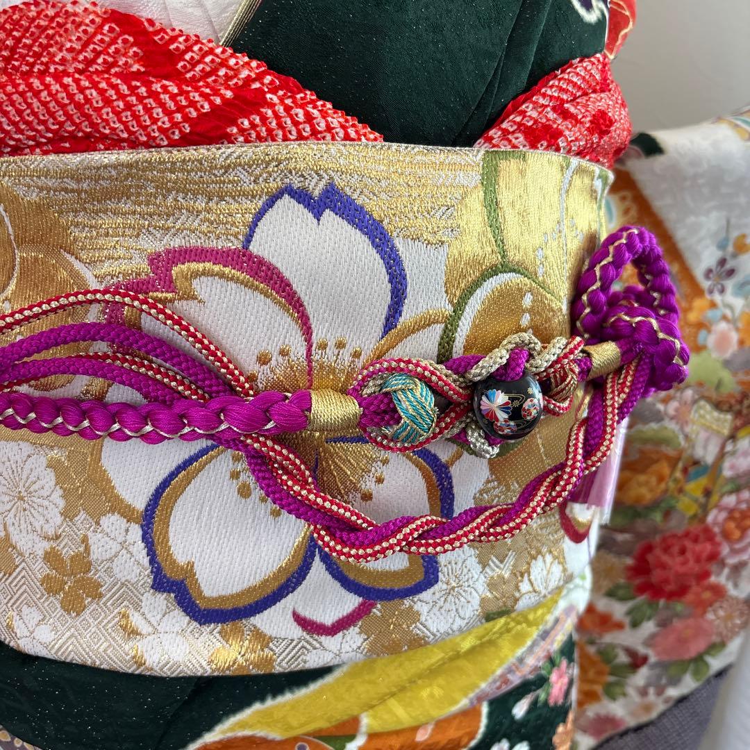 新品正絹振袖フルセット　王道古典柄　銀通し駒刺繍　成人式　緑