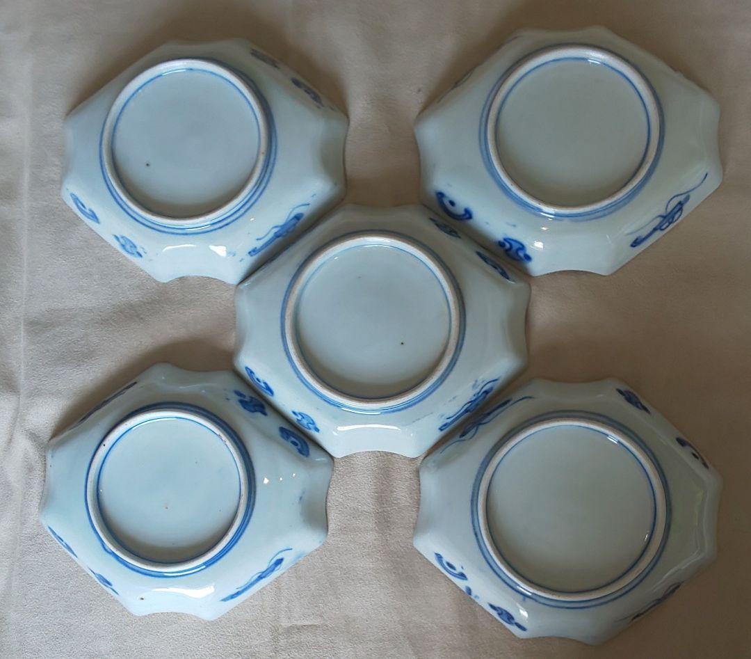 古伊万里　色絵　八角形陶磁器皿 5枚セット