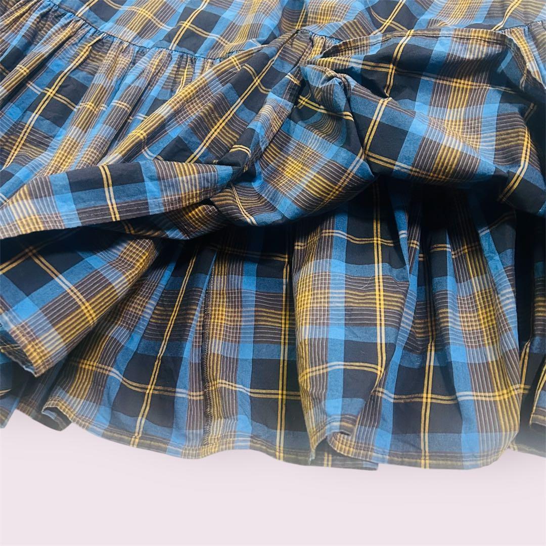 美品✨カレンソロジー チェックティアードスカート マキシ丈 洗える ブルー 38