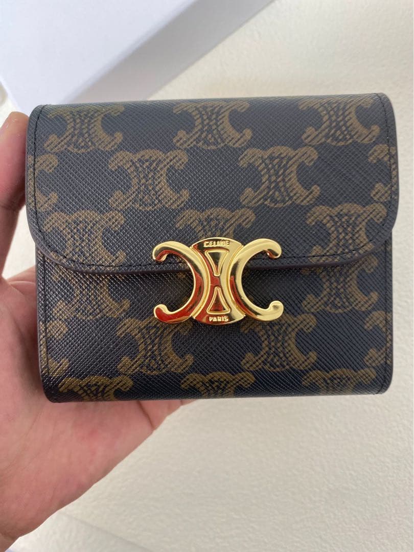 CELINE 三つ折り財布 ネイビー/ゴールド