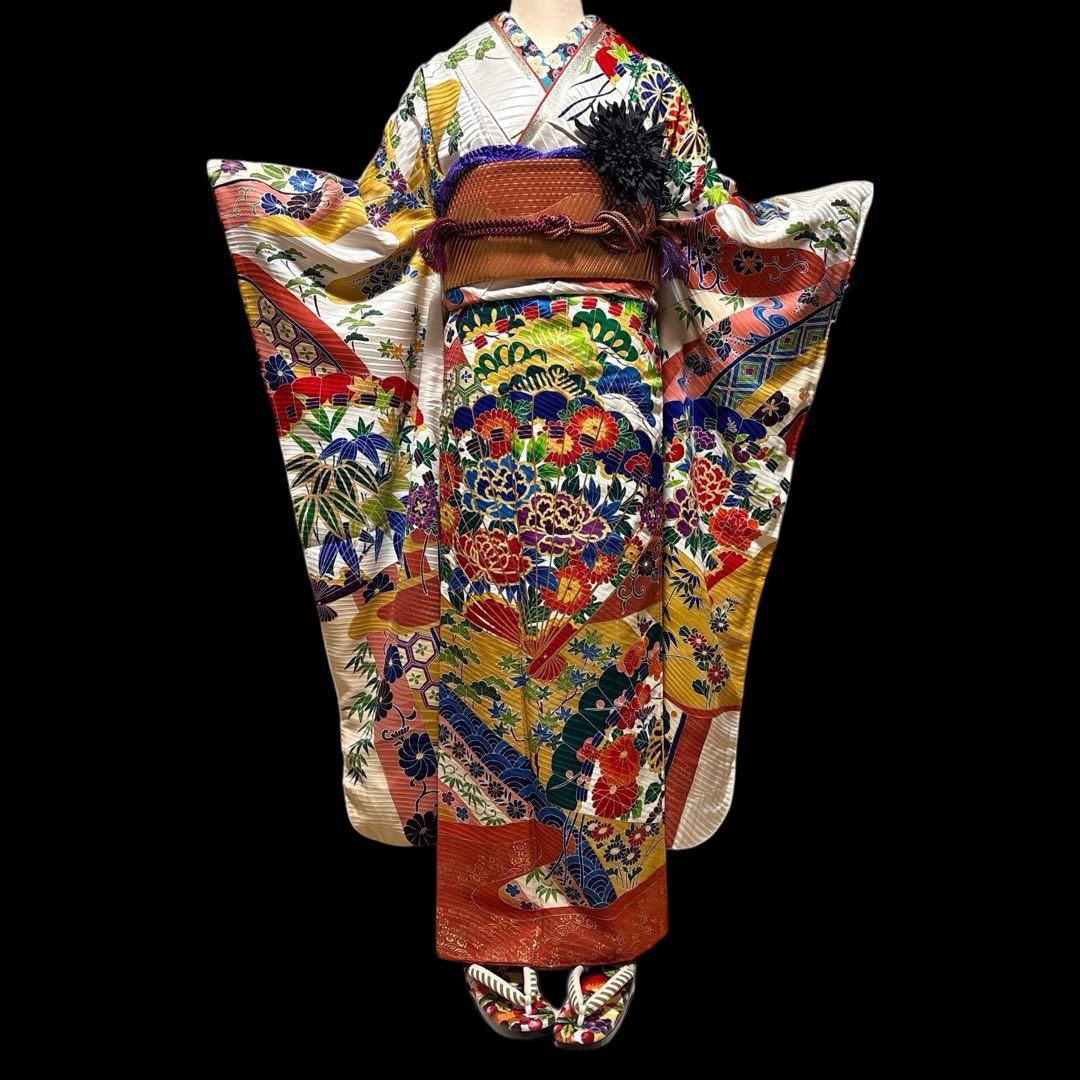 (う39) 錦彩の花宴✨豪華絢爛 手描き古典吉祥文様 アンティーク振袖セット㊗️