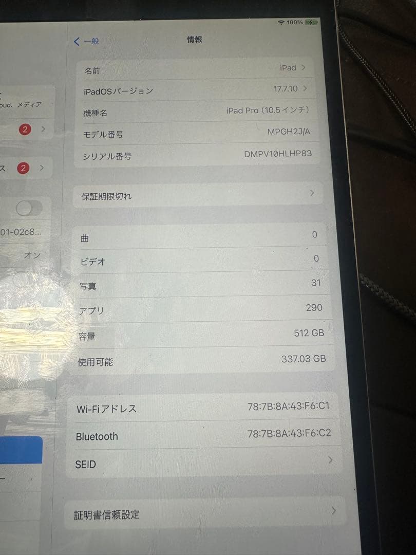 a*2様 iPad Pro (10.5インチ) 512GB