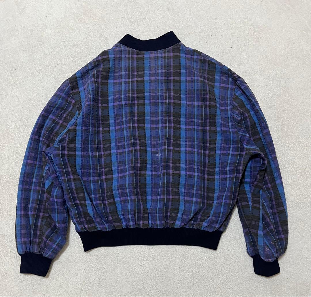 サイズ◎ ユーロヴィンテージ　ボンバージャケット　チェック　ネイビー　XL
