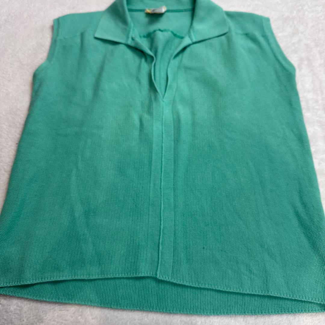 エルメスHERMES ノースリーブポロシャツ　ライトグリーン　S イタリア製