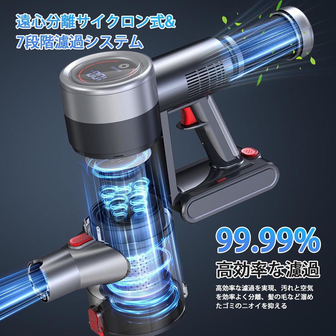 コードレス掃除機 120KPa強力吸引 65分稼働 軽量 自立式