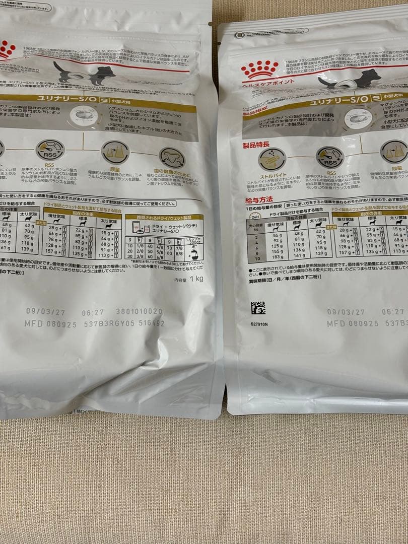 ユリナリー S/O 1kg 小型犬用S×2袋 ロイヤルカナン 送料込み