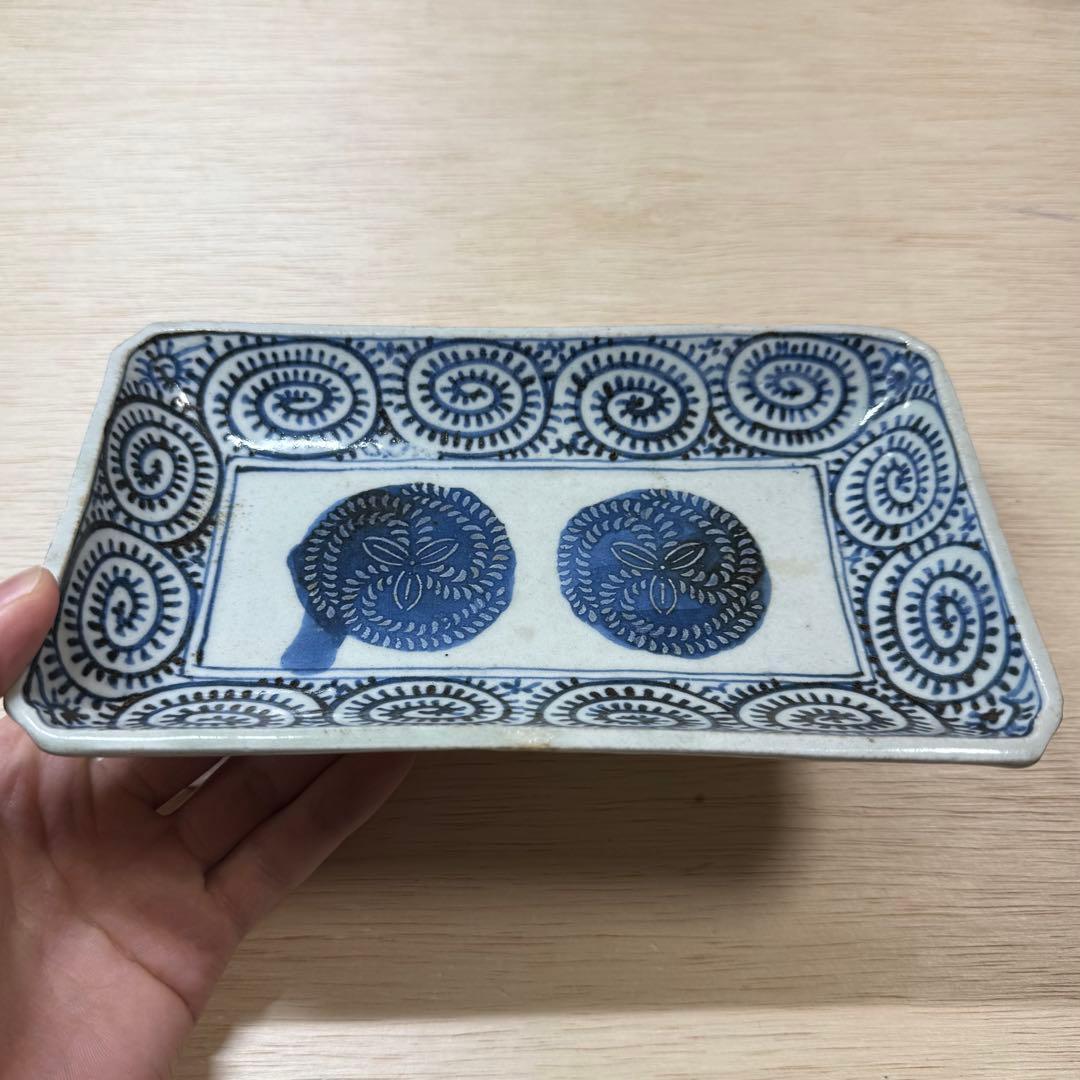 切込焼 長皿 蛸唐草 摺り絵印判 江戸時代 無傷 古伊万里 古美術 骨董 民窯