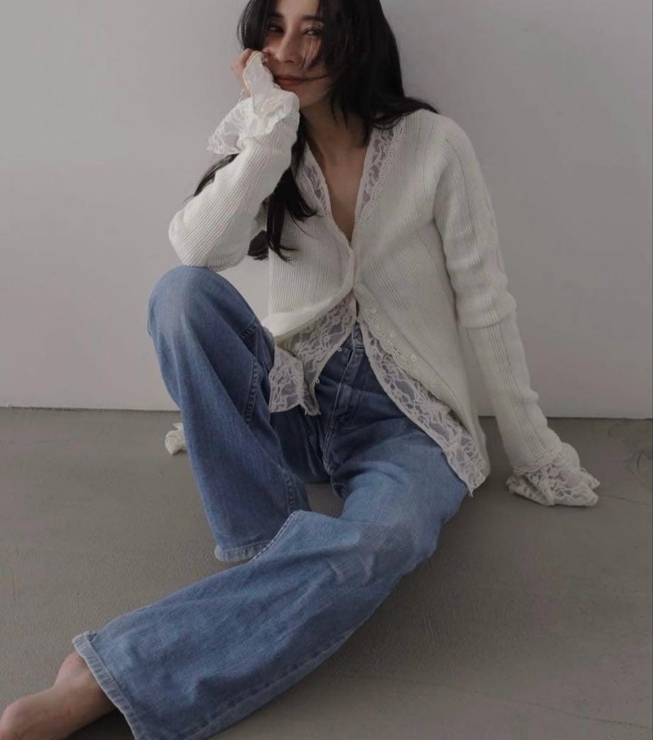 AMERI UND PIN TUCK LACE LIKE KNIT TOP新品