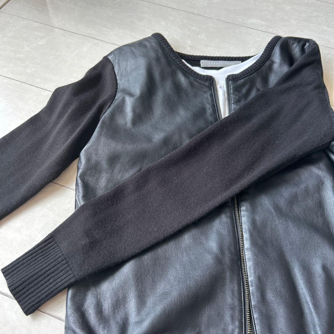 theory luxe セオリーリュクス　ニット＆レザー　カーディガン　黒　38