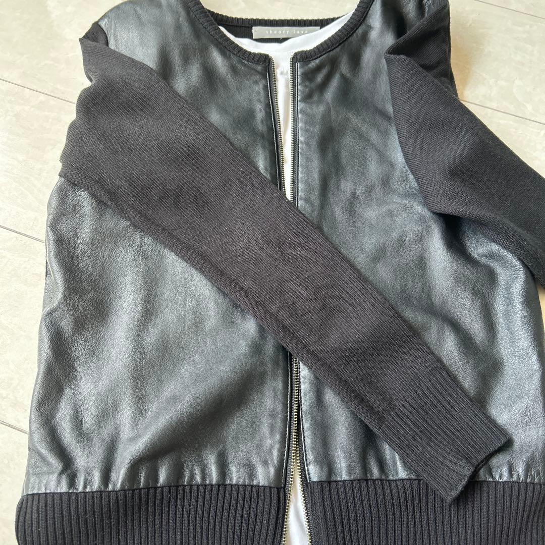 theory luxe セオリーリュクス　ニット＆レザー　カーディガン　黒　38
