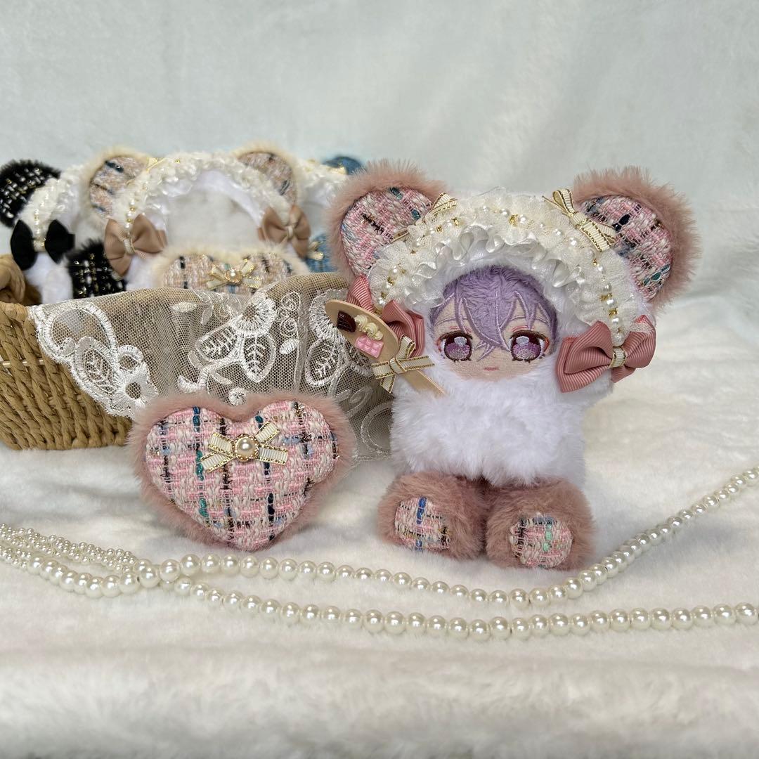 持てるよ くまさん.12〜14cm/ツイード ピンク❤︎おすわりぬい服 着ぐるみ
