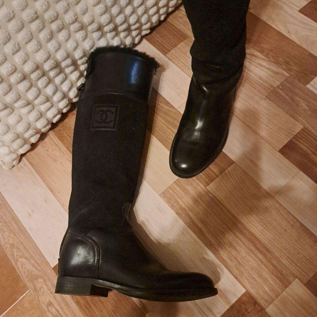 ただ CHANEL ロングブーツ 黒 スエード レザー　キルティング 37